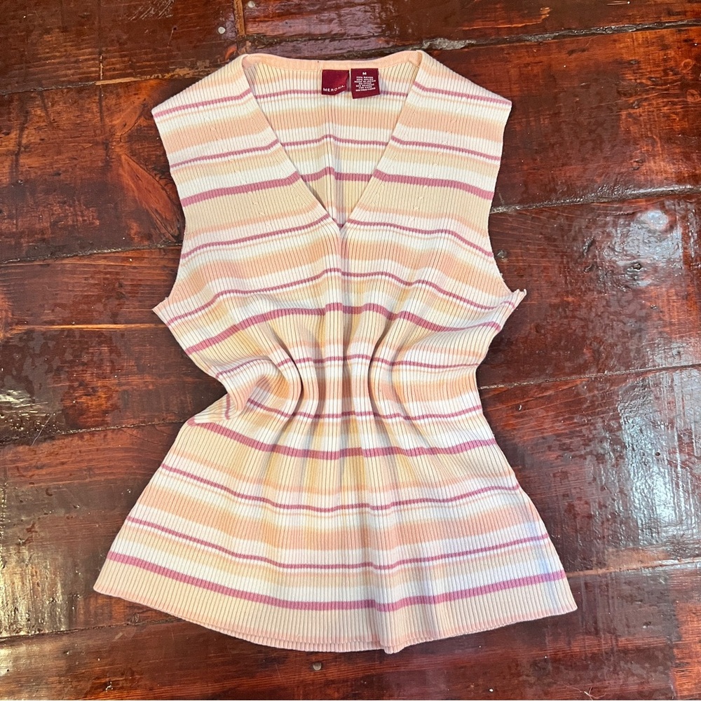 🐦‍🔥2 for $20🐦‍🔥 Y2K Merona pink and cream striped ribbed v-neck sleeveless top